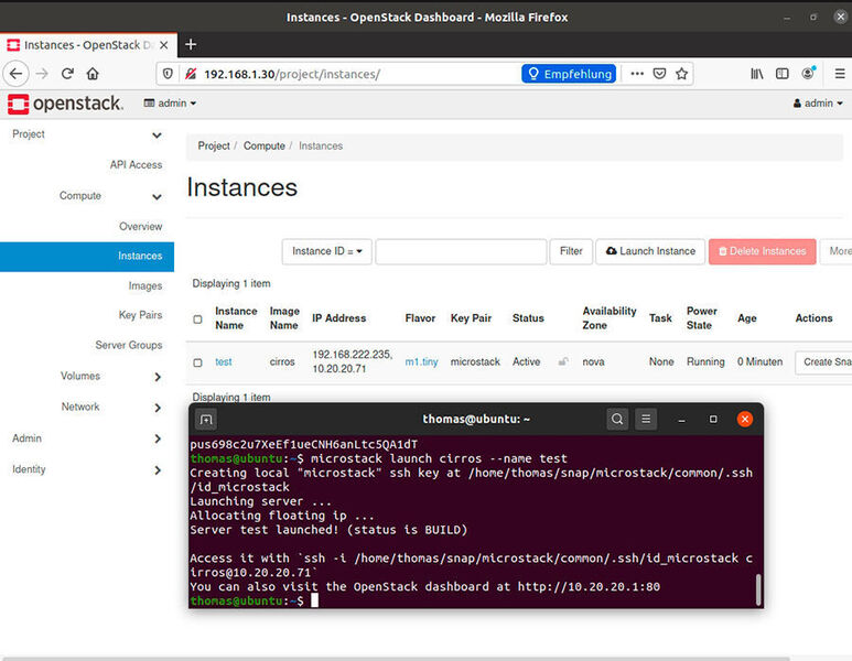 Im Terminal können Instanzen für OpenStack erstellt werden, die auch über das Dashboard verfügbar sind. (Joos)