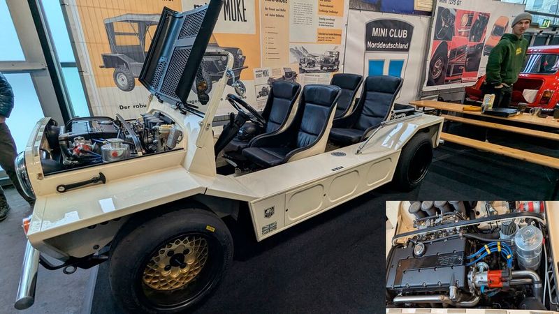 Ein Mini Moke mit 2L-Opel-16V-Motor samt Doppelvergaser: auch nicht schlecht! Die Höchstgeschwindigkeit dieser „Schüssel“ dürfte vermutlich noch nicht ermittelt worden sein.   (Bild: Dominsky – VCG)
