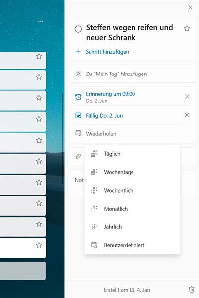 Aufgaben wiederholen in Microsoft To Do. (Bild: Joos)