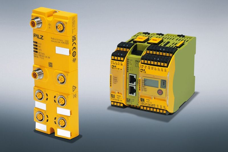 Die sichere konfigurierbare Kleinsteuerung PNOZmulti 2 von Pilz bietet nun zwei neue Ein- und Ausgangsmodule PDP67. Diese werden direkt an der Maschine installiert und werten die Signale angeschlossener Sensoren und Aktoren im Feld aus. (Bild: Pilz GmbH & Co. KG)