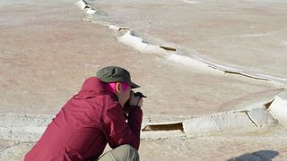 Jana Lasser bei der Feldstudie in der Salzwüste im kalifornischen Death Valley. (Bild: Lucas Goehring )