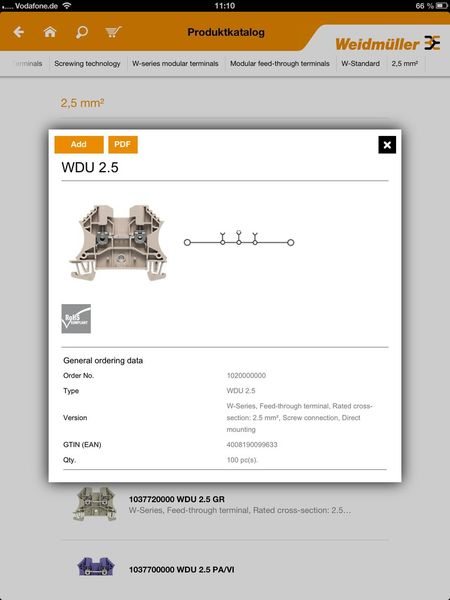  Mit der Katalog-App von Weidmüller erhält der User schnellen Zugang zur Produktwelt. ( Weidmüller)