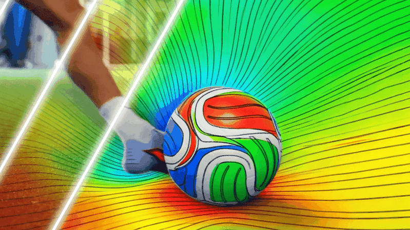 Hinter jedem präzisen Schuss steckt auch Ingenieurskunst: Simulation macht die Physik des Fußballs sichtbar.(Bild:  Dassault Systèmes)