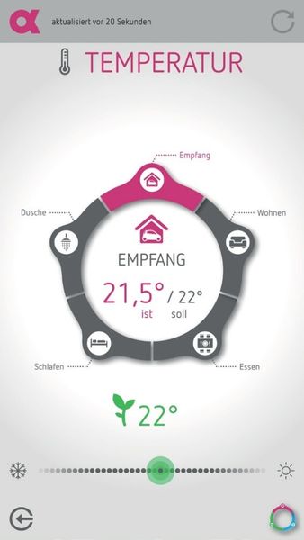 Die App verfügt über eine dynamische und kontextabhängige Bedienoberfläche. (AlphaEOS)