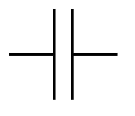 The image shows the circuit symbol for a capacitor.(Source:  Wikipedia)