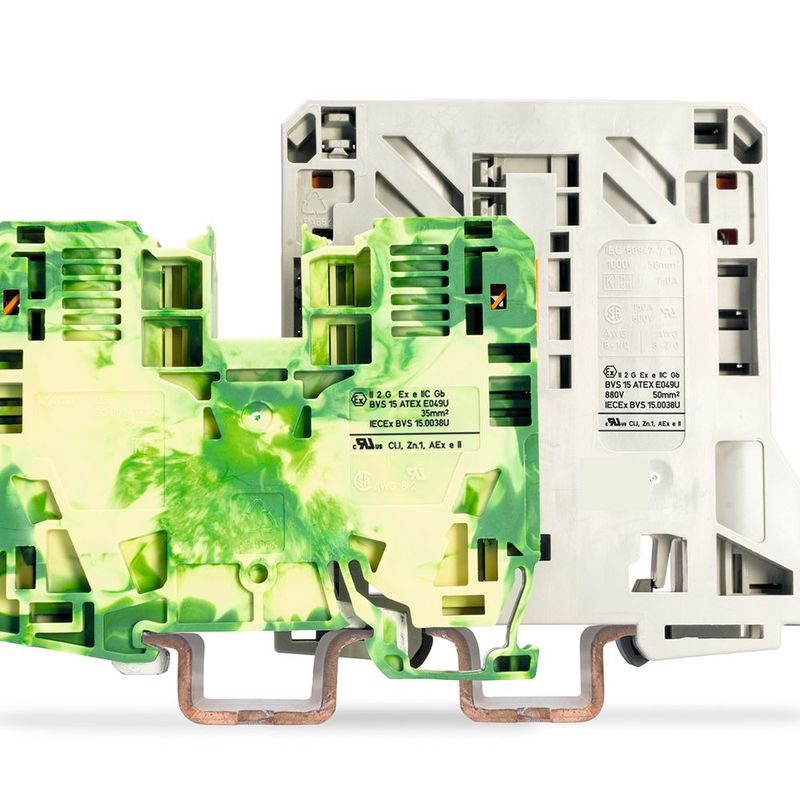 Auch für den Einsatz in Ex-Zone 2 geeignet: die Hochstromreihenklemmen der Serie 285 in den Querschnittsgrößen 35 mm² und 50 mm²