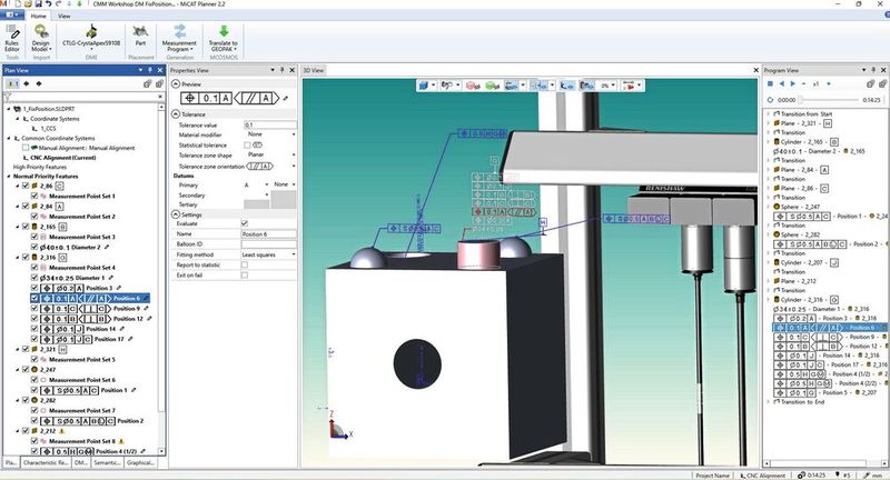 Die von Mitutoyo verwirklichte Software erkennt automatisch PMI und geometrische Toleranzen in 3D-CAD-Zeichnungen  und nutzt diese beim Generieren von CNC-Messprogrammen für KMG.  (Bild: Mitutoyo)