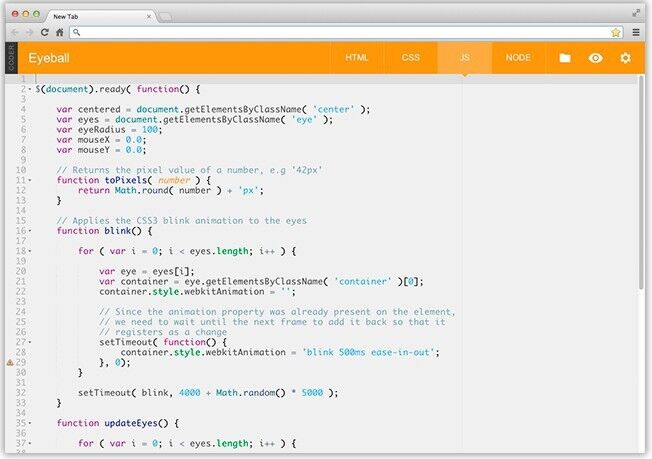 Der Code - HTML, CSS oder Javascript - wird direkt im Browserfenster eingegeben (Google)