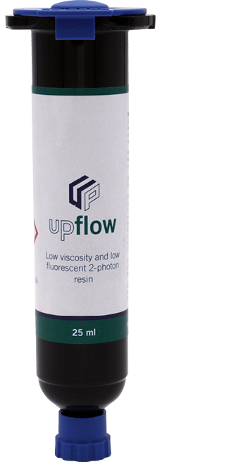 (Das Material UpFlow bietet eine niedrigere Viskosität als jedes andere 2PP-Material mit vergleichbarer Biokompatibilität. Bild: UpNano)
