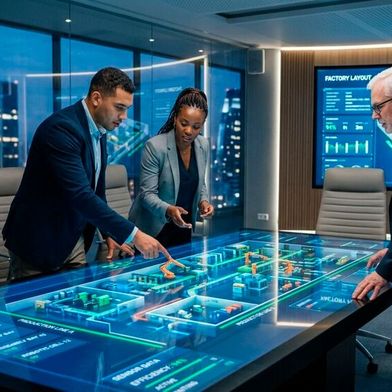 Digitale Zwillinge simulieren Änderungen an Maschinen, Prozessen und IT-Infrastrukturen. So können Anpassungen gefahrlos getestet werden, bevor sie in der Realität umgesetzt werden. (Bild: Gemini / KI-generiert)