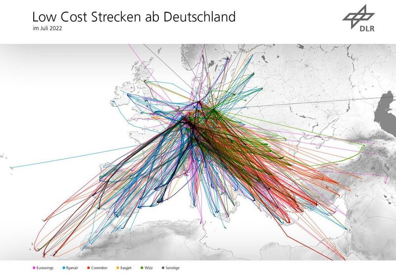 824 Billigflug-Strecken gab es 2022 in Deutschland – zum Vergrößern bitte klicken.