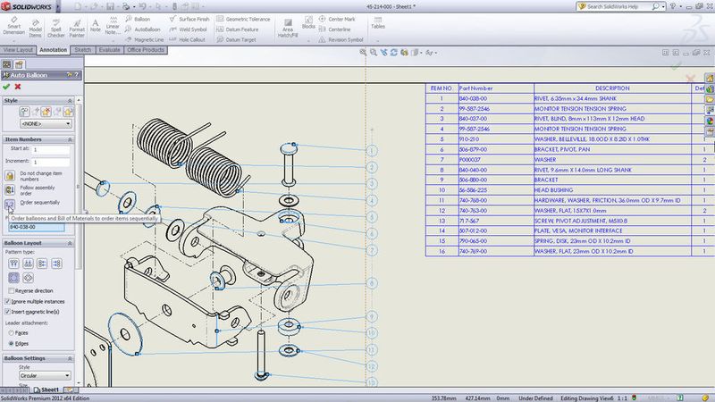 In Explosionsansichten können Stücklistensymbolen nach Reihenfolge platziert werden.  (Bild: Solidworks)