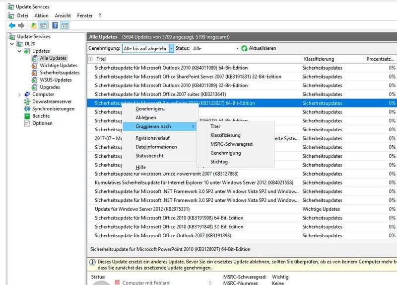 Über das Kontext von Updates können diese schnell und einfach zur Installation freigegeben werden. Die Installation geht aber von den Clients aus, nicht vom Server. Dieser stellt das Update nur zur Verfügung. (Th. Joos)