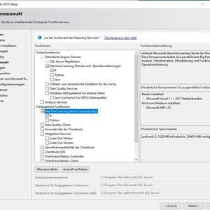 Installieren der Unterstützung von R und von Machine Learning 2016/2019.(Bild:  Joos / Microsoft)