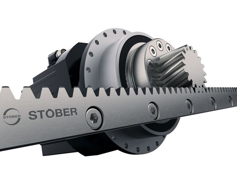 Die Zahnstangentriebe der Baureihe ZR kennzeichnet grosse, schrägverzahnte Ritzel mit Lochkreis. Dies ermöglicht hohe Vorschubgeschwindigkeiten. (Bild: Stöber)