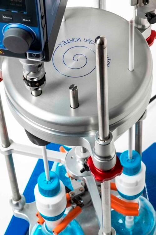 Suitable for reaction temperatures up to 200°C, the Drysyn Vortex is the perfect process development tool to efficiently, and safely, drive three stirrer shafts with one overhead stirrer.(Source:  Drysyn Vortex)