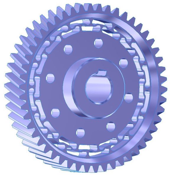 Dehnzahnrad 2: Zu sehen ist die Wabenform der Langlöcher. (Maul Konstruktionen)