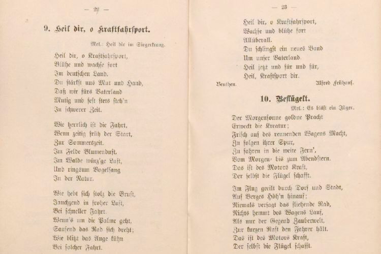 Noch eine Text-Kostprobe in Form des Lieds „Heil Dir o' Kraftfahrsport