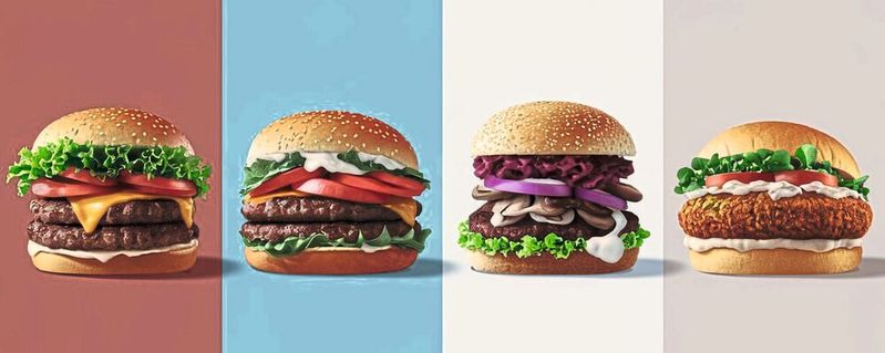 Ob Verbraucher einen vegetarischen Burger kaufen, hängt weniger vor allem vom Preis ab, wie eine Studie der Universität Halle-Wittenberg zeigt (Symbolbild).(Bild:  ideogram.ai / KI-generiert)