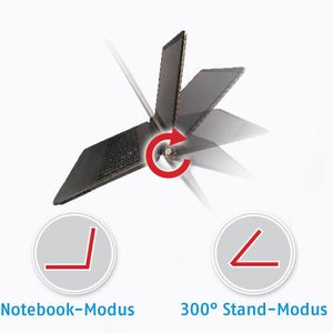Der Bildschirm ist um 300 Grad drehbar („300° Stand-Modus“).