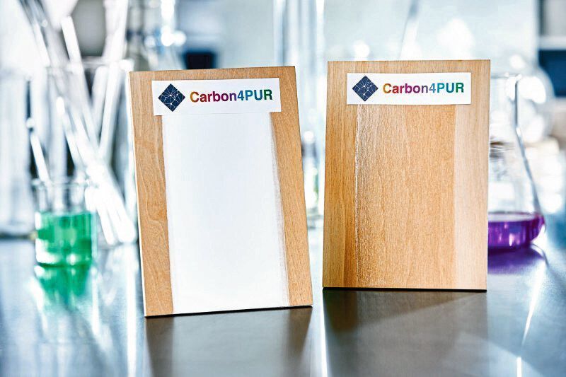 Holzlackierung auf Basis der Carbon4Pur-Technologie mit Kohlenstoffmonoxid. (Covestro)