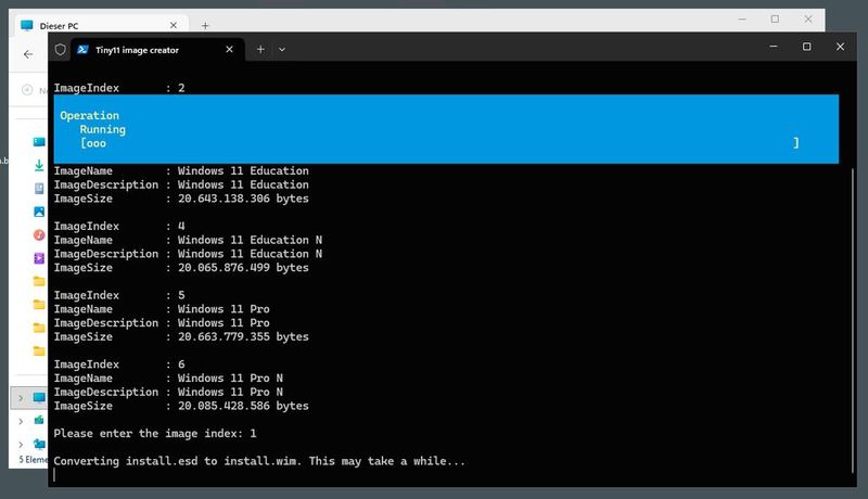 Tiny11 läuft als PowerShell-Skript und kann Windows 11 deutlich verschlanken.  (Bild: Joos - ntdevlabs NTDEV)