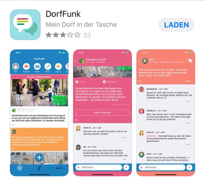 Die App „DorfFunk“ im App Store (App Store)