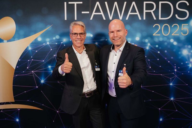 Michael Rufer und Christian Winterfeldt von Dell Technologies sehen der Verleihung optimistisch entgegen. (Bild: Manuel Emme Fotografie)