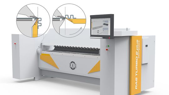 Kompakte Schwenkbiegemaschine mit neuer XXL-Biegewange  und 14-mm Crown Tool mit einstellbarer Bombierung. (Bild:  RAS)