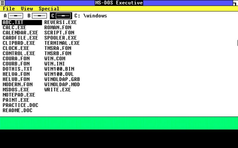 Die MS-DOS Dateiverwaltung ist das wichtigste Fenster in Windows 1.02. Über sie werden auch Programme gestartet. (Bild: Vogel IT-Medien)
