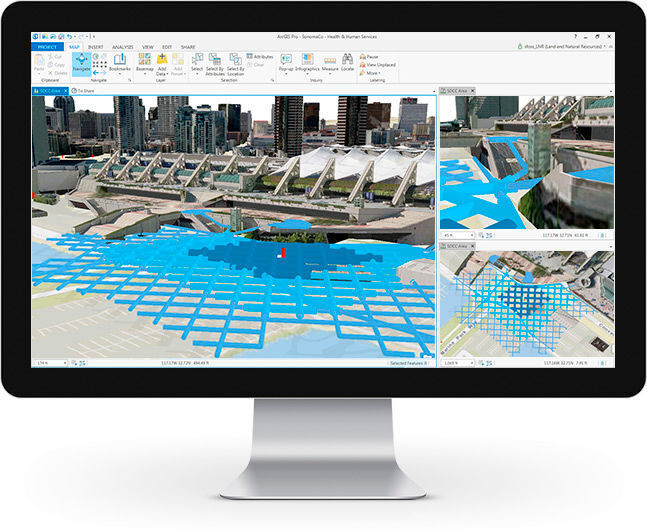 ESRI ArcGIS kann alle Arten von Diagrammen und 3D-Modellen auch auf dem Desktop-PC darstellen. (ESRI)