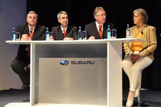 Gaben eines Ausblick darauf, was der Importeur in diesem Jahr vorhat (v.l.): Herbert Ott, Leiter Teilewesen und Aftersales, Jürgen Ehlenberger, Leiter Marketing, Ingo Harbodt, Leiter Vertrieb und Jutta Sein, Leiterin Öffentlichkeitsarbeit. (Archiv: Vogel Business Media)