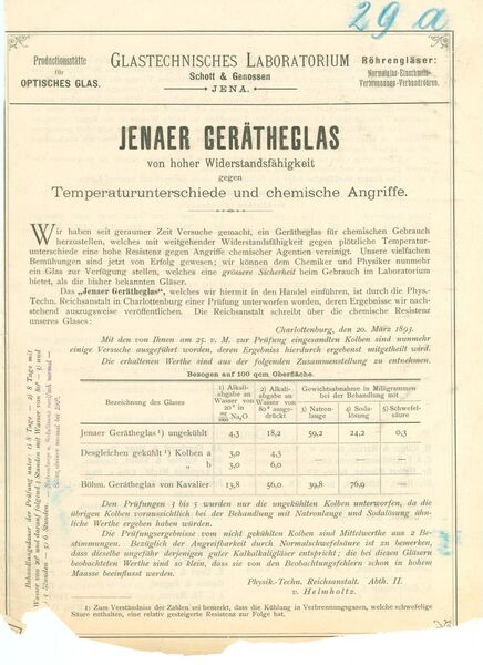 Abb.4a: Erste Druckschrift 1893 ... (Schott AG)
