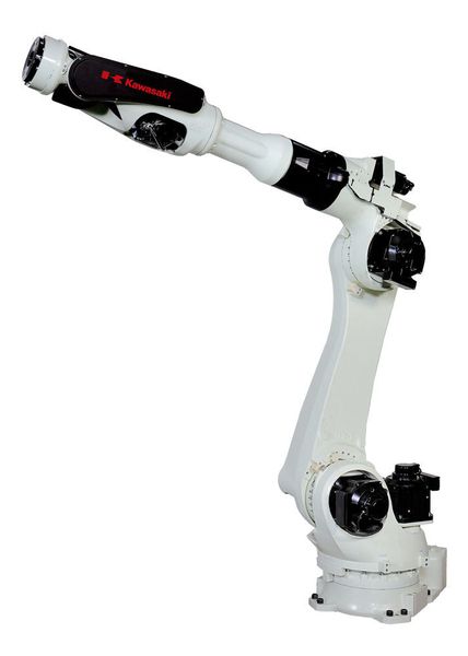 Kawasaki zeigt auf der Automatica die Kawasaki B Serie, die minimales Eigengewicht mit hoher Leistungsfähigkeit und Reduzierung von Eigenvibrationen verbindet. Mit dem neuen Modell BX200X reagiert Kawasaki Robotics nun auf die steigenden Ansprüche des europäischen Marktes – unter anderem in den Bereichen Punktschweißen und Handling: Der BX200X bietet die gleiche Leistung und Tragkraft von 200 kg des BX200L – erweitert die effektive Reichweite des Roboters aber von 2.597 mm auf 3.412 mm. Auf der Messe in Halle B5, Stand 320. (Kawasaki)