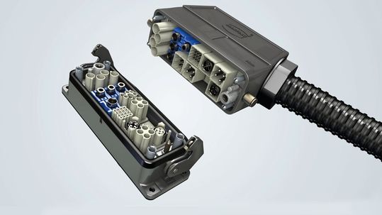 Applikationsbeispiel: Han-Modular-Steckverbinder mit Domino-Modulen. Applikationsbeispiel: Han-Modular-Steckverbinder mit Domino-Modulen.