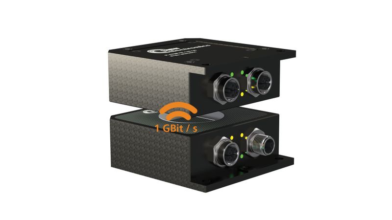 Das induktive Koppelsystem C80 Giga von SMW überträgt Energie bis 75 Watt – und Signale in Echtzeit mit bis zu einem Gigabit pro Sekunde.(Bild:  SMW-Autoblok/SMW-electronics)