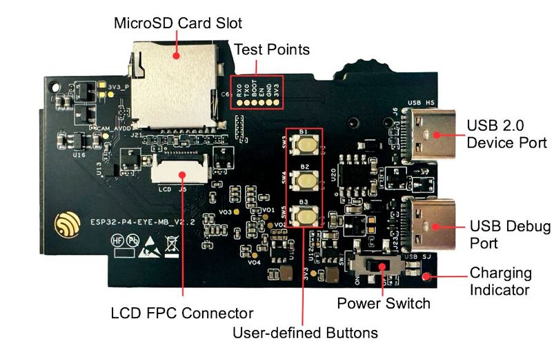 ESP32-P4-EYE: PCB top view (Image:Espressif)