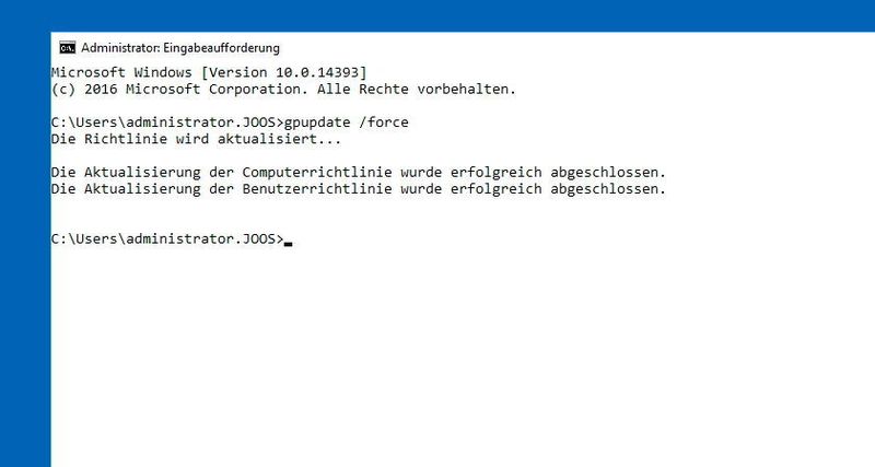 Mit gpupdate /force werden in der Befehlszeile die Gruppenrichtlinien abgerufen und auf dem Computer angewendet. Dieser Befehl ist sinnvoll, wenn Einstellungen in den Richtlinien erneut übertragen werden sollen. (Thomas Joos)