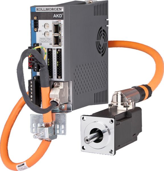Bild 3: Aufgrund der Einkabeltechnik mit Hiperface DSL wird nur noch ein einziges Motorkabel benötigt. Der Verkabelungsaufwand halbiert sich, denn es entfallen ein Geberkabelsatz, zwei Steckverbinder und der Verlegungsaufwand. (Bild: Kollmorgen)