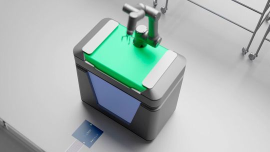 So sieht die induktive – also berührungslose – Lademöglichkeit „etaLINK 3000“ für autonome Transportroboter aus, die Wiferion entwickelt hat. Das Fraunhofer-IPA hat das System ausgiebig getestet und nun auch für den Einsatz in Reinräumen freigegeben.(Bild:  Wiferion)