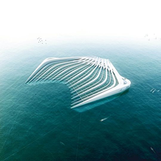 Visualisierung der schwimmenden Plattform zur Reinigung der Meere(Bild:  Pacific Garbage Screening)