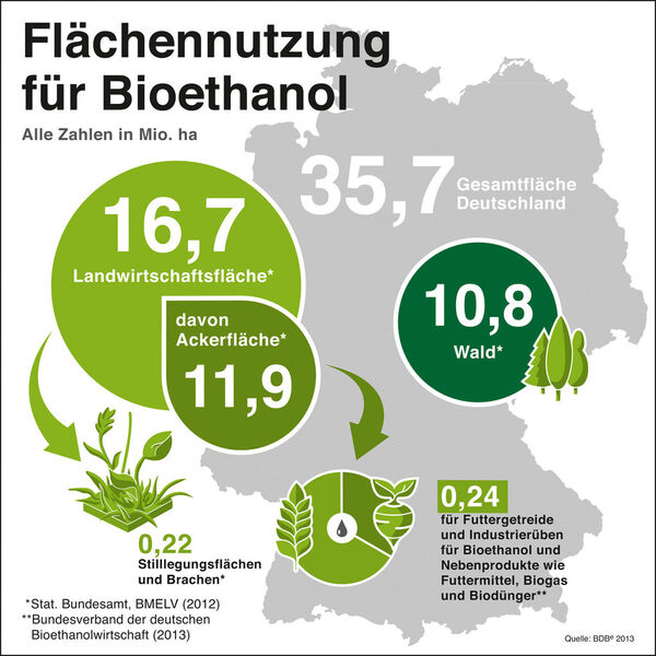 Flächennutzung für Bioethanol in Deutschland (Grafik: BDBE)