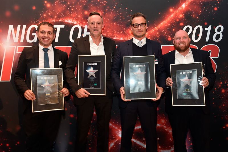 „Smart Home“: Gianfranco Vallone, Herweck (Gold), Bernd Tillmann, Tarox (Platin), Sven Hollemann,  Eno (Gold) und Mario Meyer, Michael Telekom (Gold) (v.l.) (Hannes Magerstaedt Photography)