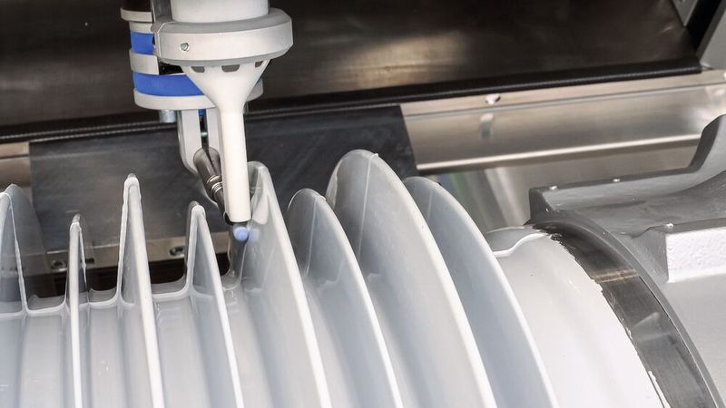 Das Schleifwerkzeug wird über den Grat geführt. (Bild: SEW-Eurodrive)