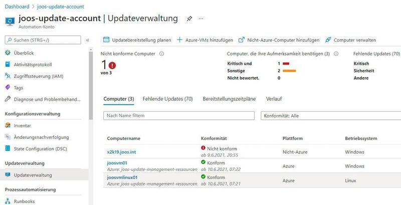Anbinden von Windows-Servern an Azure Update Management. (Microsoft / Joos)