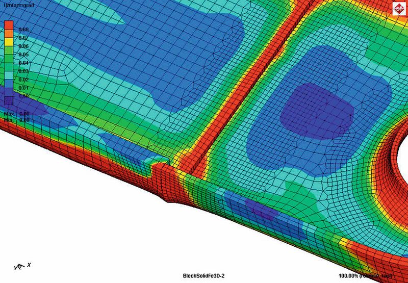 Es lohnt sich, die physikalischen, mikrostrukturellen Materialeigenschaften von Blechen und derenVeränderung durchgängig über die einzelnen Produktionsschritte hinweg (Prozesskette)detailliert zu betrachten. (Bild: Simufact)