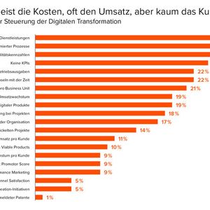 Die Top 3 KPIs sind laut aktueller CDO-Studie der Umsatz neuer Produkte/Dienstleistungen (33 %), die Anzahl optimierter Prozesse (31 %) und Rentabilitätskennzahlen (29 %).(Bild:  TMG Consultants)