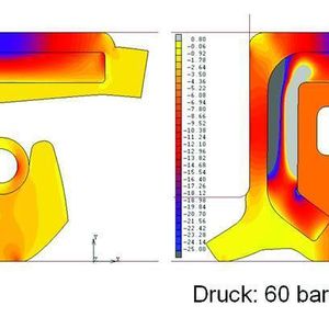Bild 1 Spannungsverteilung im Dichtprofil:	 Radialspannungen bei Druck-RWDR vom Typ VT in Abhängigkeit von der Druckbeaufschlagung.