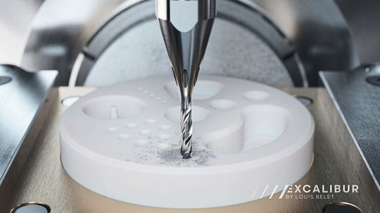Exemple d'usinage d'oxyde de Zirconium ZrO2 avec un outil de la gamme Excalibur.(Source :  Louis Bélet SA)