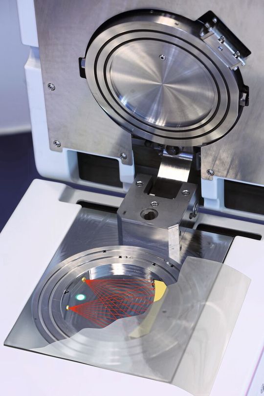 Mittels infrarotem Laserstrahl und Fluoreszenz-Quenching lassen sich Barrierefolien gleichzeitig auf ihre Wasserdampf- bzw. Sauerstoffdurchlässigkeit untersuchen. Die Messtechnik findet Anwendung in der OLED-Technik, der Medizintechnik und der Lebensmittelindustrie. Mittels infrarotem Laserstrahl und Fluoreszenz-Quenching lassen sich Barrierefolien gleichzeitig auf ihre Wasserdampf- bzw. Sauerstoffdurchlässigkeit untersuchen. Die Messtechnik findet Anwendung in der OLED-Technik, der Medizintechnik und der Lebensmittelindustrie.